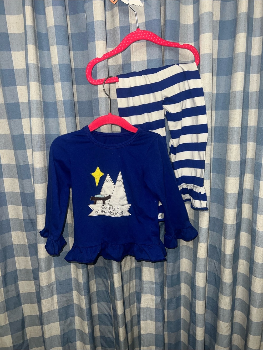 Navy Ruffled Mountain Graphic Top & Striped Ruffle Pants Set - Picture 6 of 6